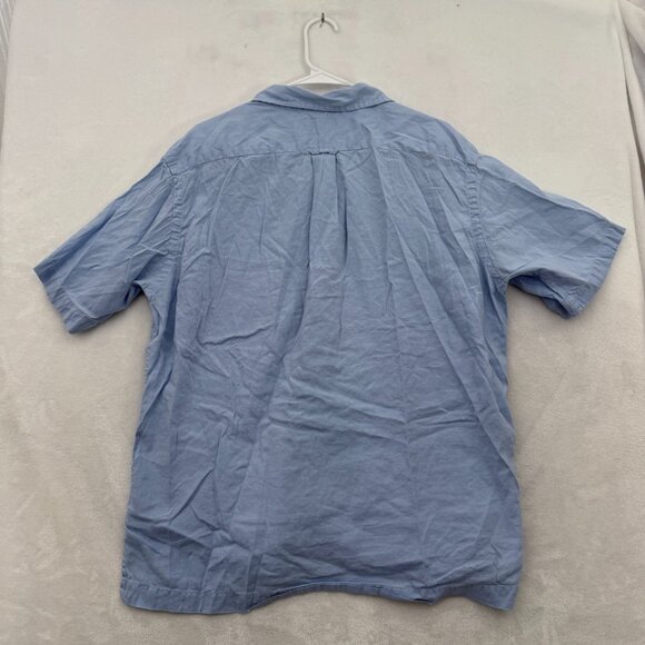 Polo Ralph Lauren Camp Shirt Men L Blue Pocket Loop Collar Linen Blend Button Up - Picture 9 of 9